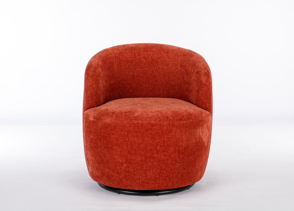 Chenille Fabric Swivel Accent Armchair Barrel Chair With Powder Coating Metal Ring