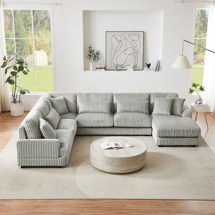 Oversized Sectional Sofa U - Shaped Sofa Couch Modern Sofa Upholstered In Soft Corduroy With A Chaise Lounge For Living Room