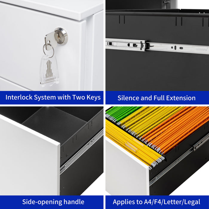 2 Drawer Mobile File Cabinet With Lock Steel File Cabinet For Legal / Letter / A4 / F4 Size / Home / Office Design