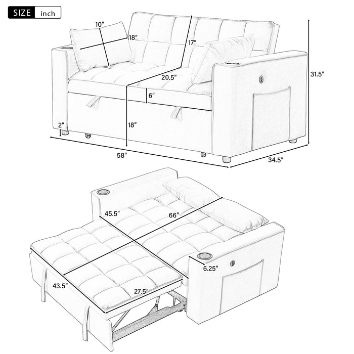 Multi Functional Sofa Bed With Cup Holder And USB Port For Living Room Or Apartments