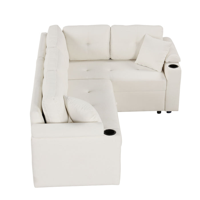 L-Shape Sofa Bed Pull-Out Sleeper Sofa With Wheels, USB Ports, Power Sockets For Living Room