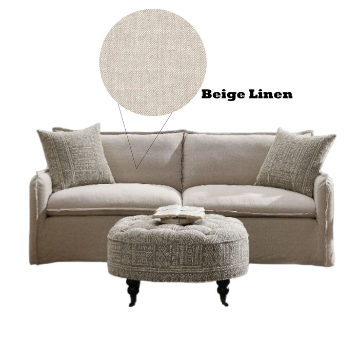 Upendo - Pattern Linen Sofa With 2 Toss Pillows - Beige