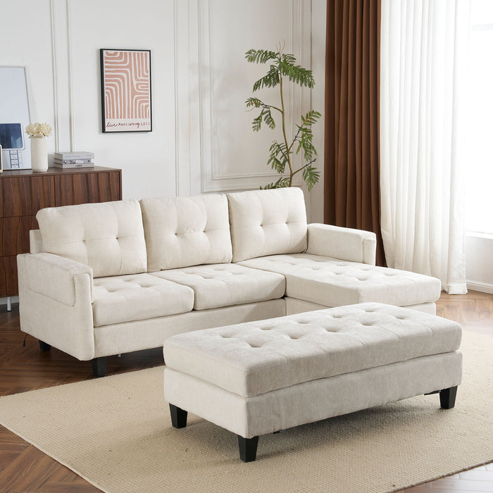 L Shaped Sofa Sectional Couch Sofa Bed With Two USB Ports, A Movable Ottoman And A Reversible Chaise Lounge For Living Room