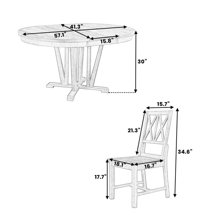 Topmax - 5 Piece Rustic Extendable Dining Table Set Round Trestle Table And 4 Cross Back Dining Chairs For Kitchen, Dining Room