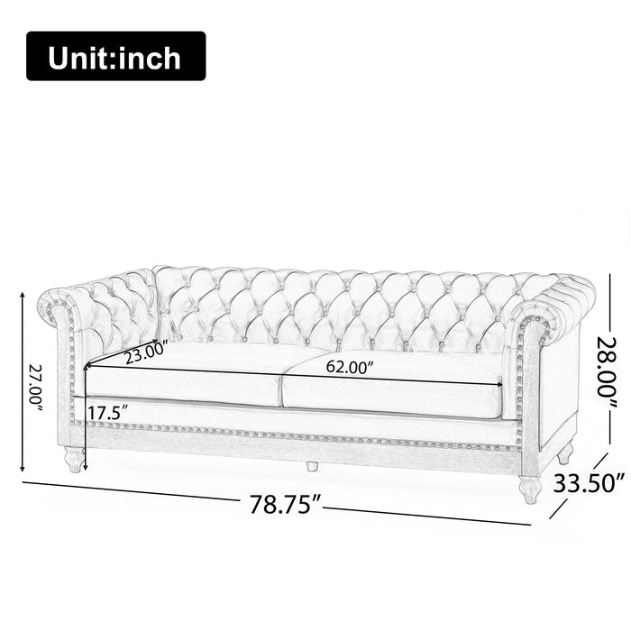 Comfy 3 Seat Sofa With Wooden Legs, Retro Style For Living Room And Study