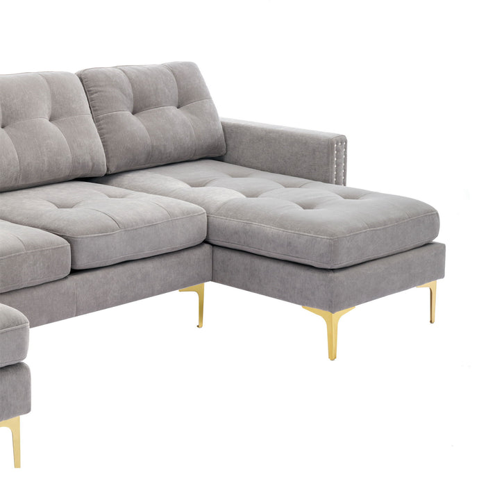 L-Shape Convertible Sectional Sofa Couch With Movable Ottoman For Living Room