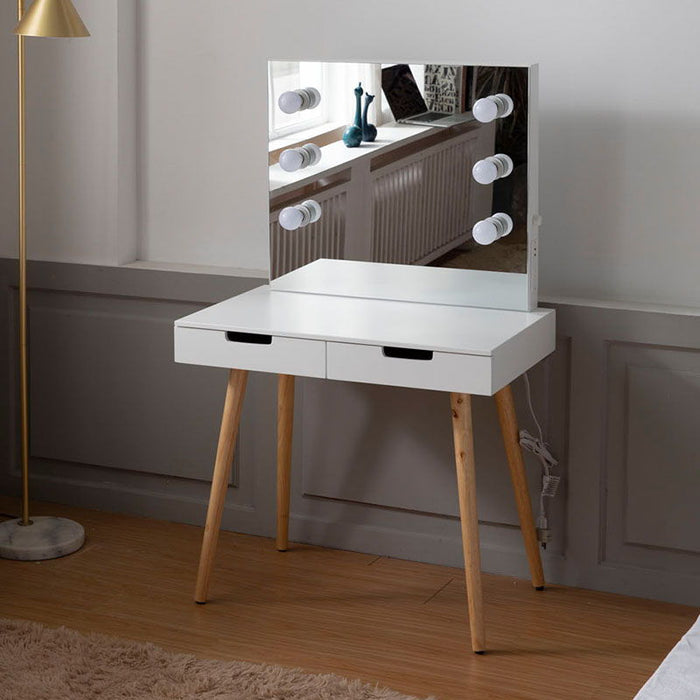 Wooden Vanity Table, Makeup Dressing Desk With LED Light, Dressing Table With USB Port - White