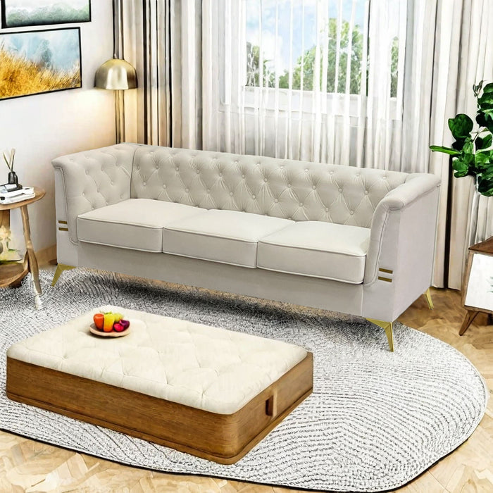 FX-P83-CW (Sofa) Modern Velvet Living Room Chesterfield Design Sofa - Beige