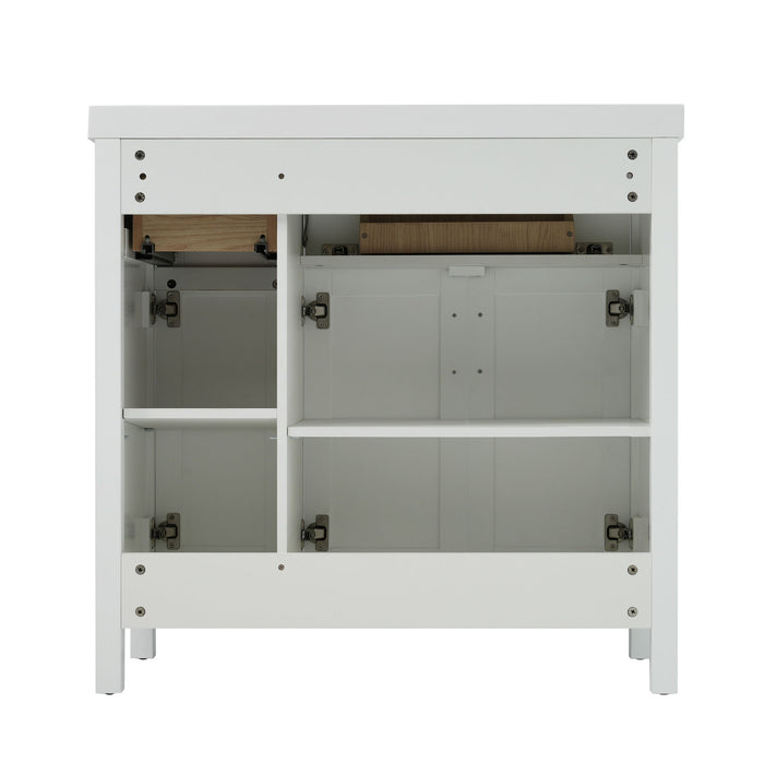 Bathroom Vanity Cabinet With Resin Integrated Sink - 2 Drawers, 3 Doors