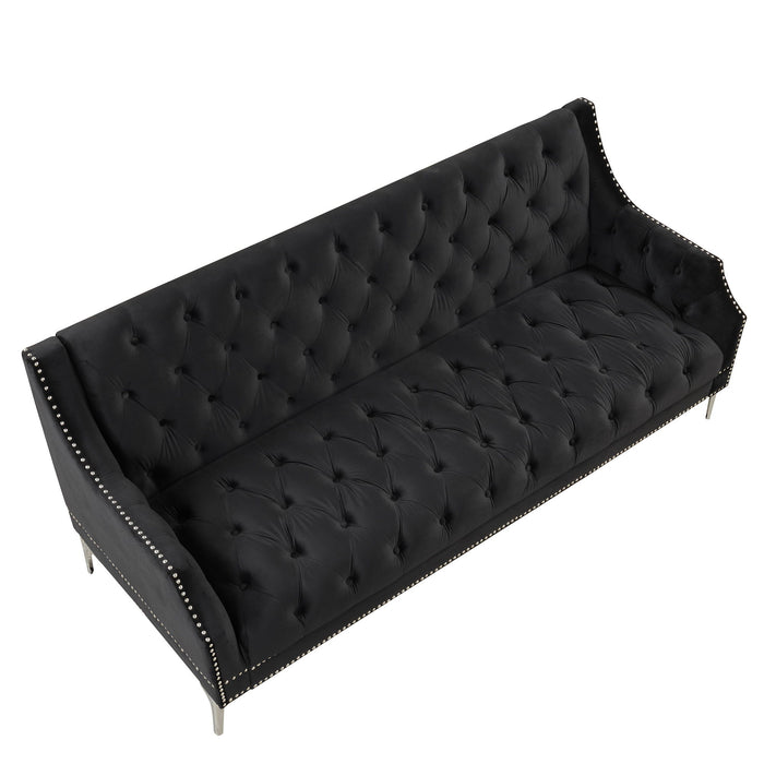 Modern Sofa Dutch Plush Upholstered Sofa With Metal Legs, Button Tufted Back