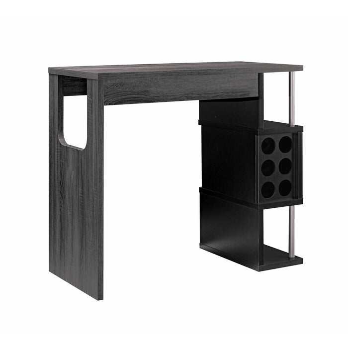 Home Bar Table With Wine Glass Compartment And Three Shelves - Distressed Grey & Black
