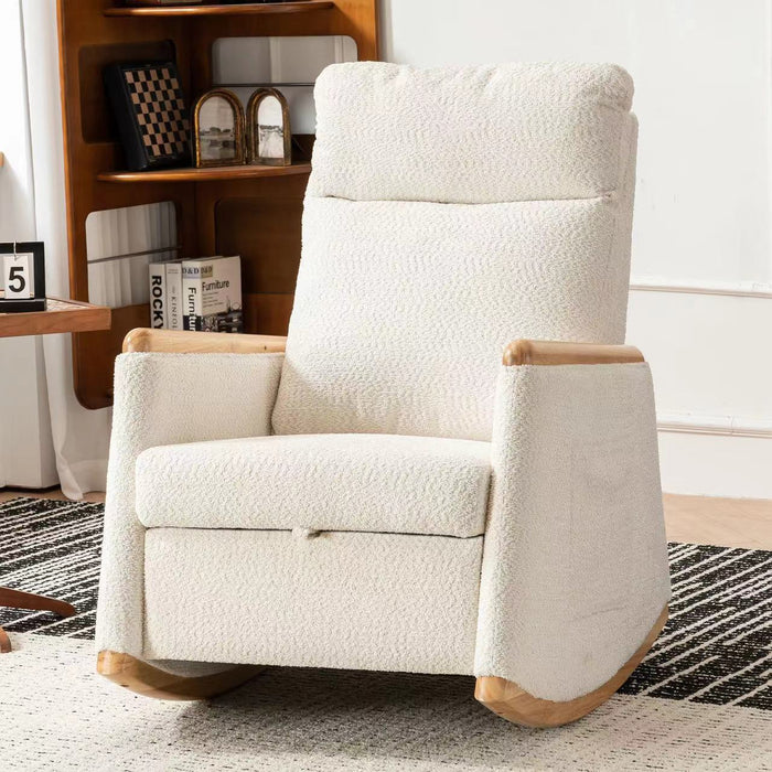 Accent Rocking Chair With Footrest, High Back Rubber Wood Rocking Legs Bedroom Living Space