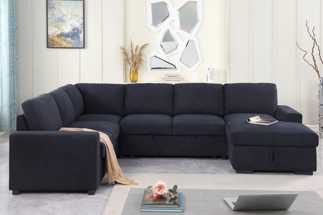 Selene II - 117.5"W Dark Gray Woven Fabric Sleeper Sectional Sofa With Right-Facing Storage Chaise