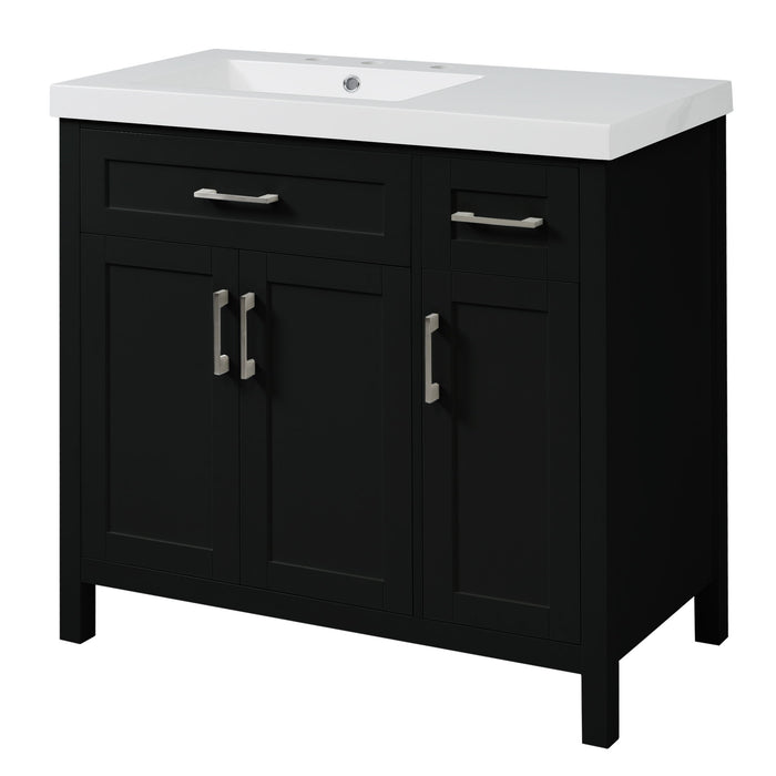 Bathroom Vanity Cabinet With Resin Integrated Sink - 2 Drawers, 3 Doors