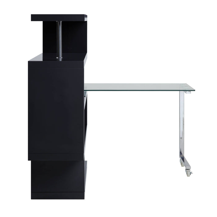 Buck II - Clear Glass, Chrome High Gloss Writing Desk With Shelf