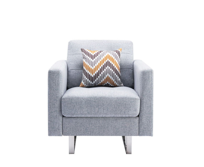 Victoria - Linen Fabric Armchair With Metal Legs, Side Pockets, And Pillow