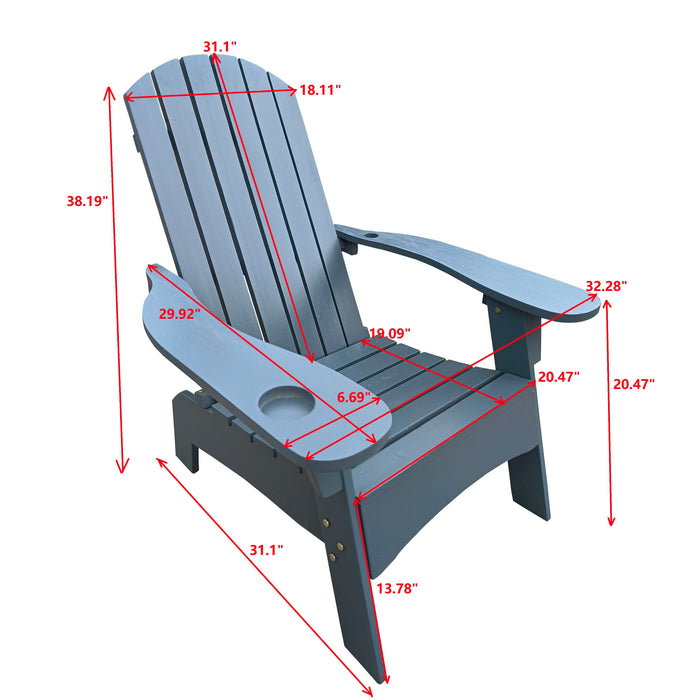 Outdoor Or Indoor Wood Adirondack Chair With An Hole To Hold Umbrella, On The Arm