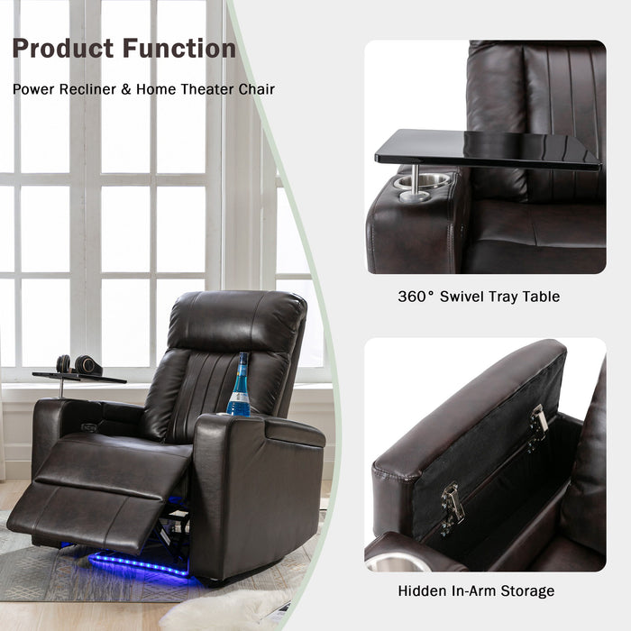 Premium Power Recliner With Storage Arms, Cupholders, Swivel Tray Table And Cell Phone Stand