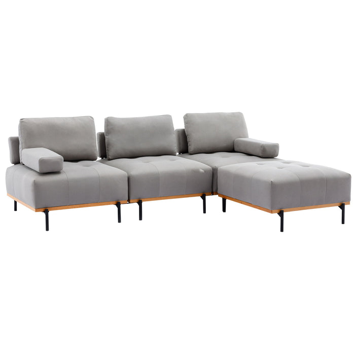 L-Shape Sectional Sofa 3 Seater Couches With A Removable Ottoman, Comfortable For Living Room