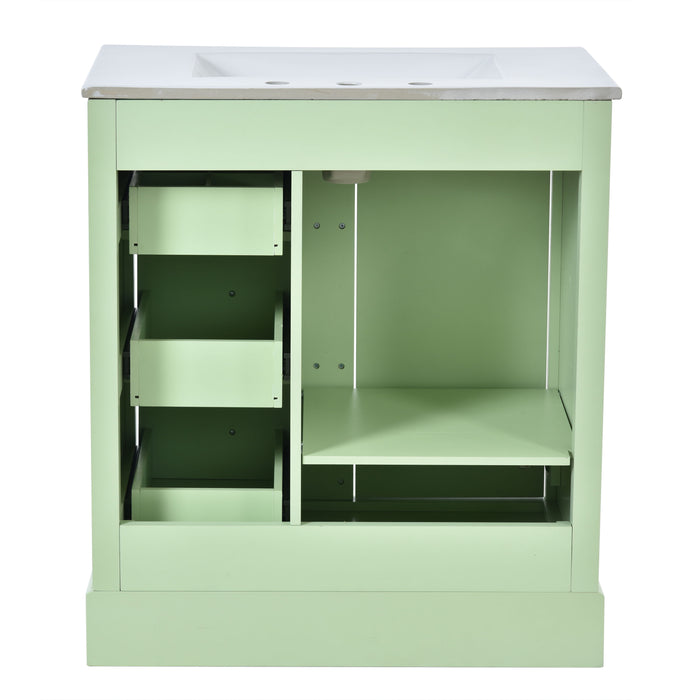 Bathroom Vanity Cabinet With Ceramic Basin, 3 Drawers And Adjustable Shelves