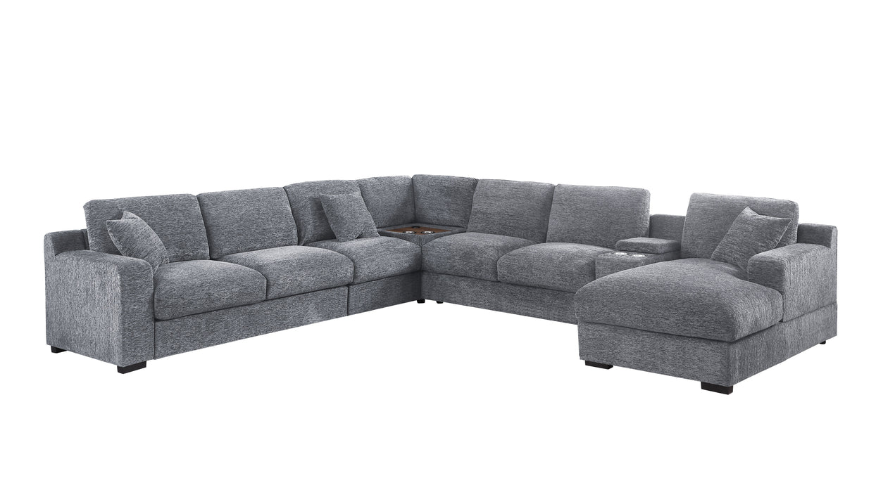 Celine - Chenille Fabric Corner Sectional Sofa With Right-Facing Chaise, Cupholders, And Charging Ports