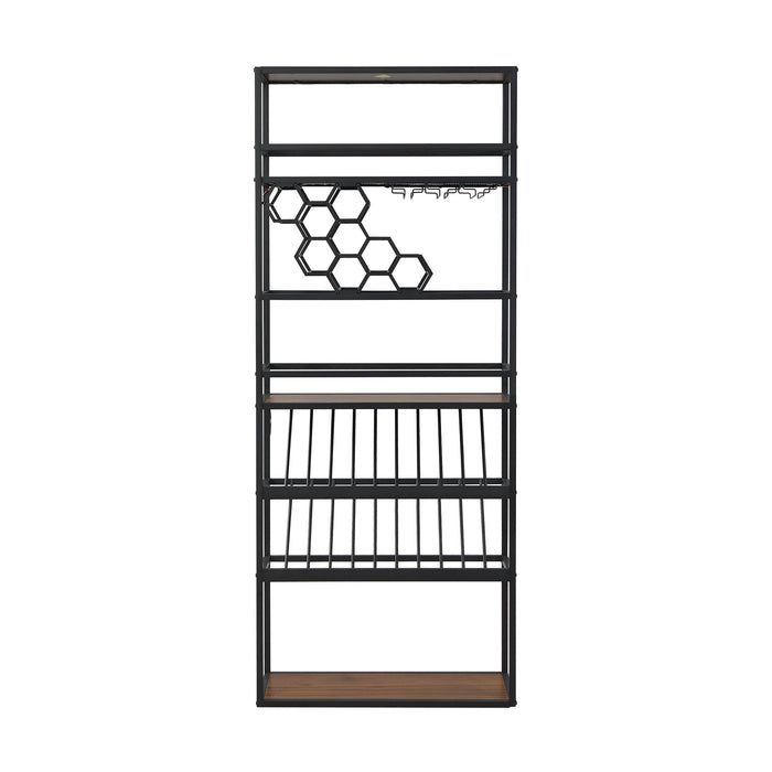 LED Tall Wine Rack Freestanding Floor, 7 Tier Wine Baker Rack With Glass Holder & Wine Storage, Industrial Wine Display Shelf Wine Bar Cabinet For Bar, Kitchen, Dining Room