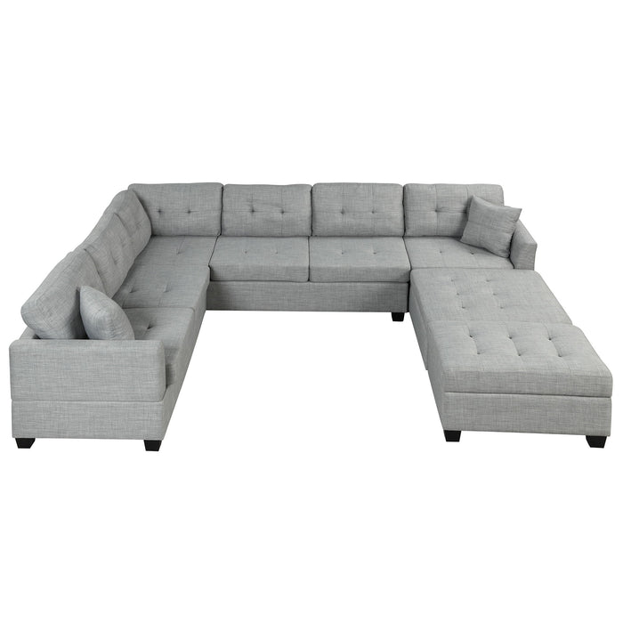 Oversized Sectional Sofa With Storage Ottoman, U-Shaped Sectional Couch With 2 Throw Pillows For Large Space Dorm Apartment