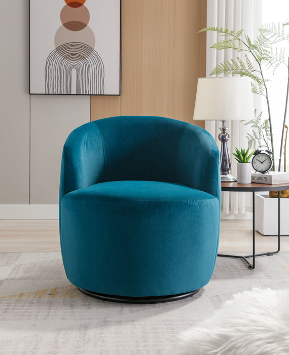 Velvet Fabric Swivel Accent Armchair Barrel Chair With Powder Coating Metal Ring