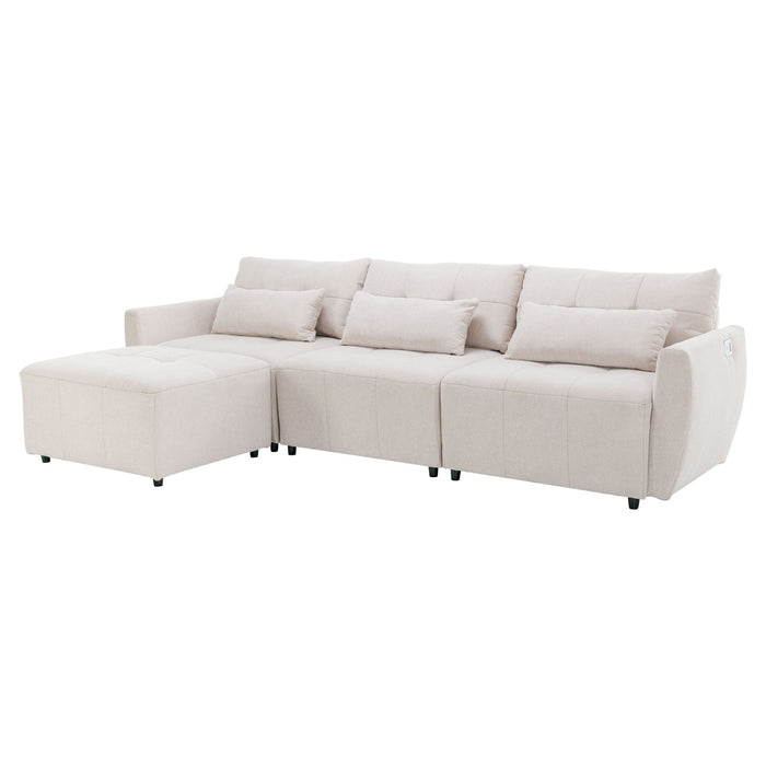 Convertible Sectional Sofa Couch 3 Seat L-Shaped Sofa With Movable Ottoman And USB For Apartment, Living Room, Bedroom