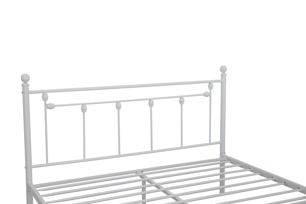 Queen Size Metal Bed, Frame With Headboard And Footboard - White