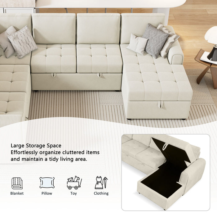 U-Shaped Sofa Sectional Sofa Pull-Out Sofa Bed With A Storage Chaise Lounge, Charging Devices For Living Room