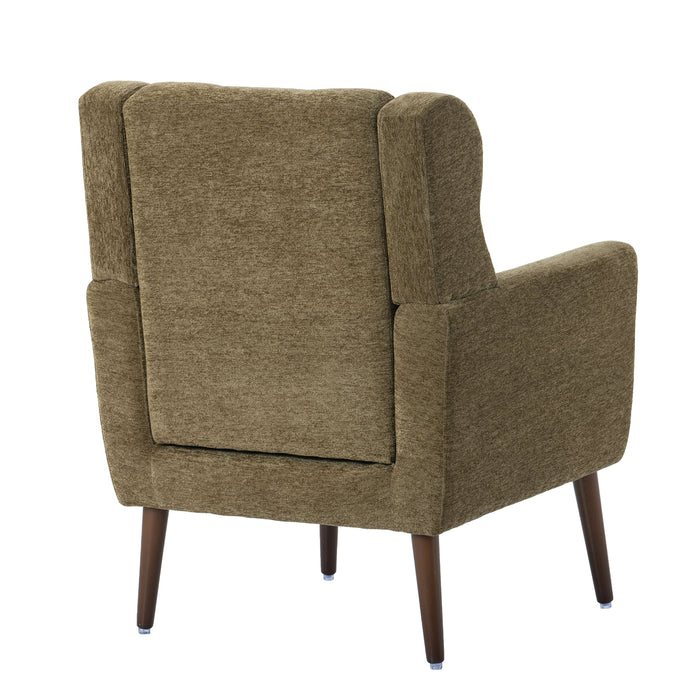 Modern Accent Chair, Chenille Arm Chairs For Living Room, Upholstered Mordern Armchair, Comfy Soft Padded Lounge Chair In Small Space, Bedroom, With Pillow, Solid Wood Leg