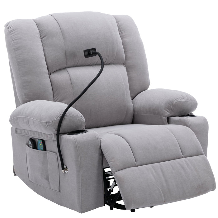 Power Lift Recliner Chair Electric Recliner For Elderly Recliner Chair With Massage And Heating Functions, Remote, Phone Holder Side Pockets And Cup Holders For Living Room