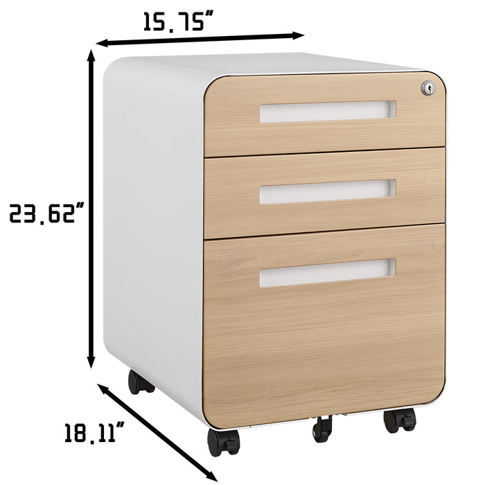 3 Drawer Mobile File Cabinet Under Desk Office, Simple Style Versatile Storage Cabinet For Legal / Letter / A4 Files, 5 Wheel Design Anti-Tilting Cold Rolled Steel Waterproof Moisture-Proof