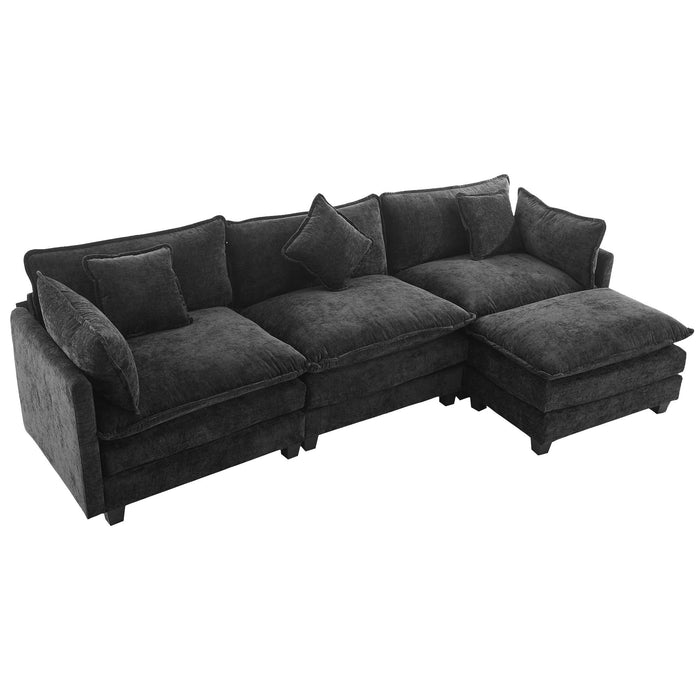 L-Shape Chenille Upholstered Sofa For Living Room Modern Luxury Sofa Couch With Ottoman And 5 Pillows For Living Room