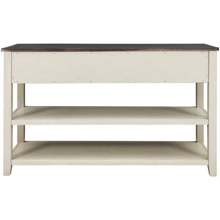 Retro Design Console Table With Two Open Shelves, Pine Frame And Legs For Living Room