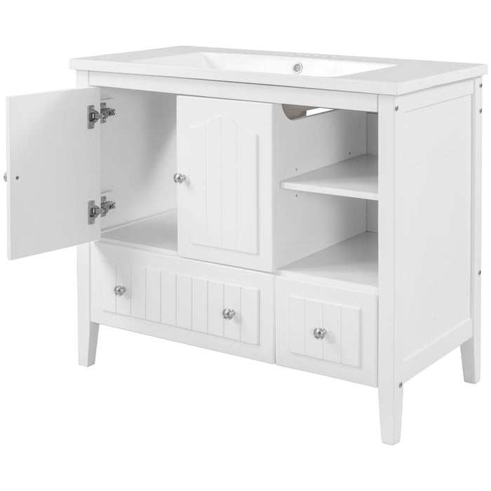 Bathroom Vanity With Ceramic Basin, Bathroom Storage Cabinet With Two Doors And Drawers, Solid Frame, Metal Handles