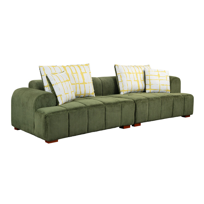 Modern Couch Corduroy Comfy Sofa With Rubber Wood Legs, 4 Pillows For Living Room