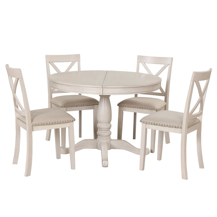 Modern Dining Table Set For 4, Round Table And 4 Kitchen Room Chairs, 5 Piece Kitchen Table Set For Dining Room, Dinette, Breakfast Nook