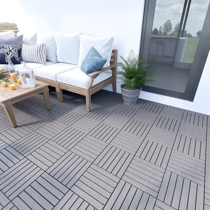 Interlocking Deck Tiles Striped Pattern, Square Acacia Hardwood Outdoor Flooring For Patio, Bancony, Pool Side