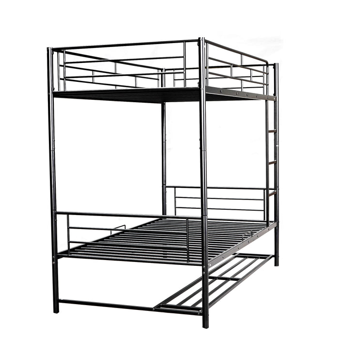 Twin Over Twin Metal Bunk Bed With Shelf And Guardrails