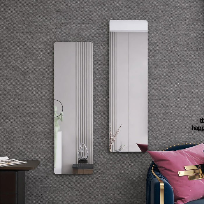 Wall Mount Mirror (Set of 2), Mdf Mirror Wall Mount At Horizontal & Vertical Hanging - White