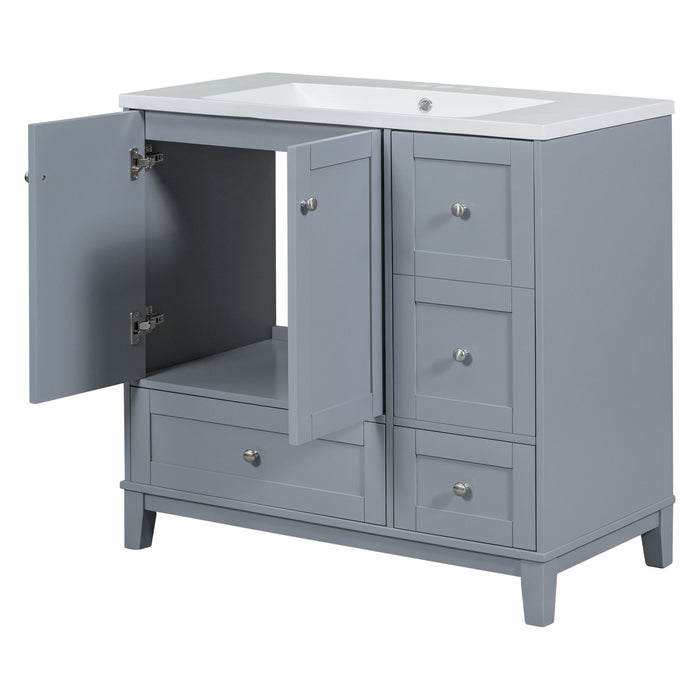 Modern Bathroom Vanity With USB Charging, Two Doors And Three Drawers Bathroom Storage Vanity Cabinet With Single Top, Small Bathroom Vanity Cabinet With Sink - White / Gray Blue