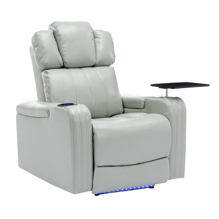 Power Recliner Individual Seat Home Theater Recliner With Cooling Cup Holder - Bluetooth Speaker, Led Lights, USB Ports, Tray Table, Arm Storage For Living Room