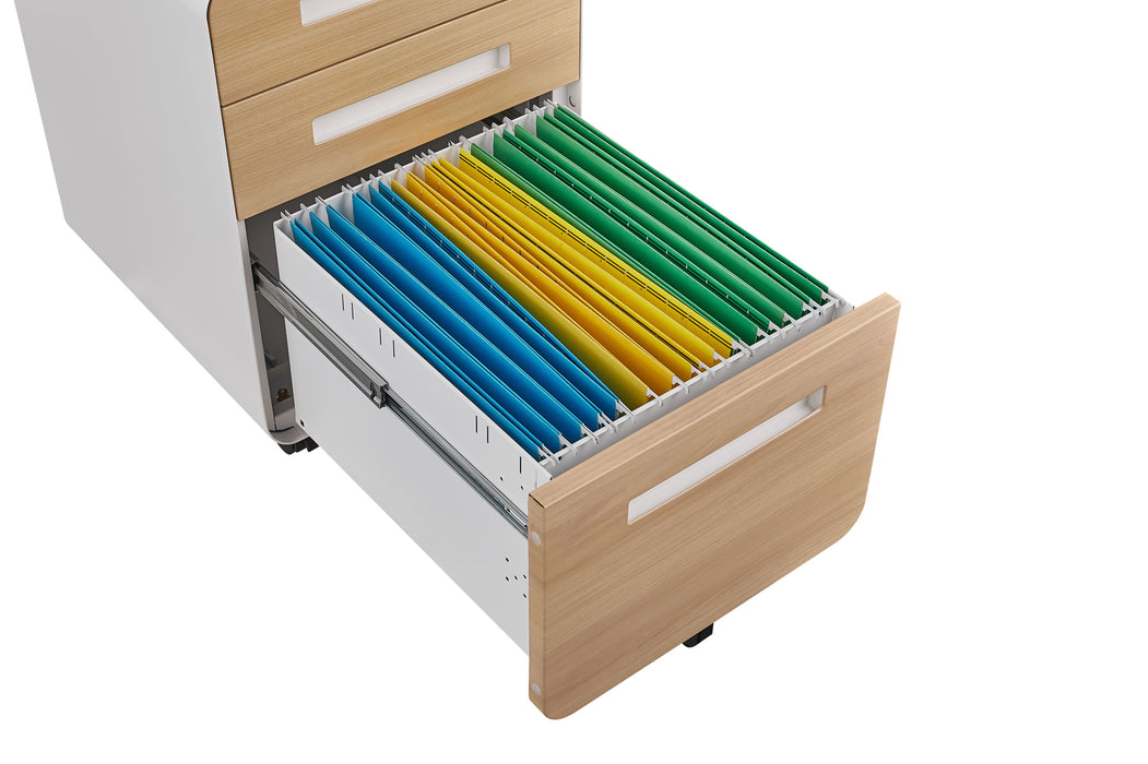 3 Drawer Mobile File Cabinet Under Desk Office, Simple Style Versatile Storage Cabinet For Legal / Letter / A4 Files, 5 Wheel Design Anti-Tilting Cold Rolled Steel Waterproof Moisture-Proof