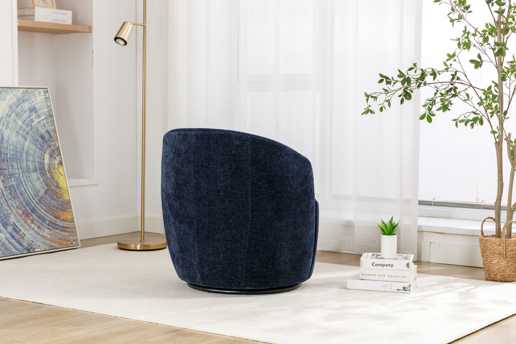 Chenille Fabric Swivel Accent Armchair Barrel Chair With Powder Coating Metal Ring