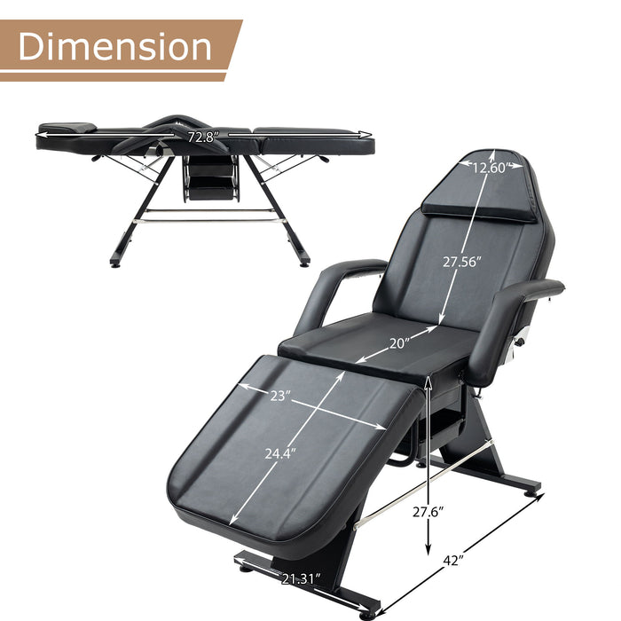 Massage Salon Tattoo Chair With Two Trays Esthetician Bed With Hydraulic Stool, Multi-Purpose 3-Section Facial Bed Table, Adjustable Beauty Barber Spa Beauty Equipment