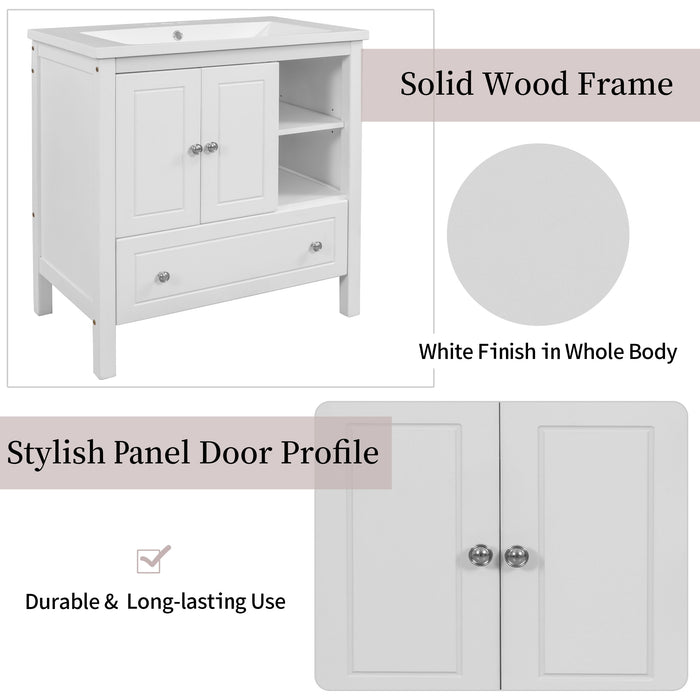 Bathroom Vanity With Sink, Bathroom Storage Cabinet With Doors And Drawers, Solid Wood Frame, Ceramic Sink