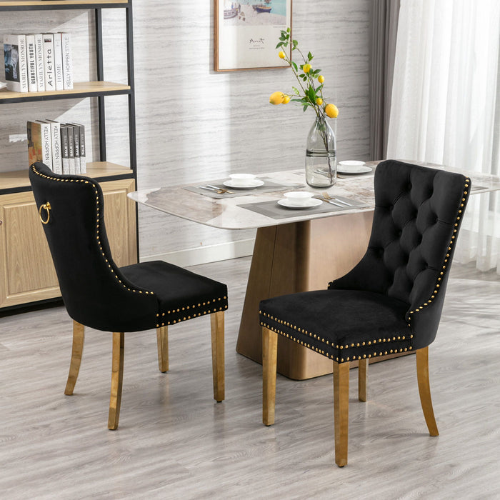 Nikki - Modern, High-End Tufted Solid Wood Contemporary Velvet Upholstered Dining Chair With Golden Stainless Steel Plating Legs, Nailhead Trim (Set of 2)