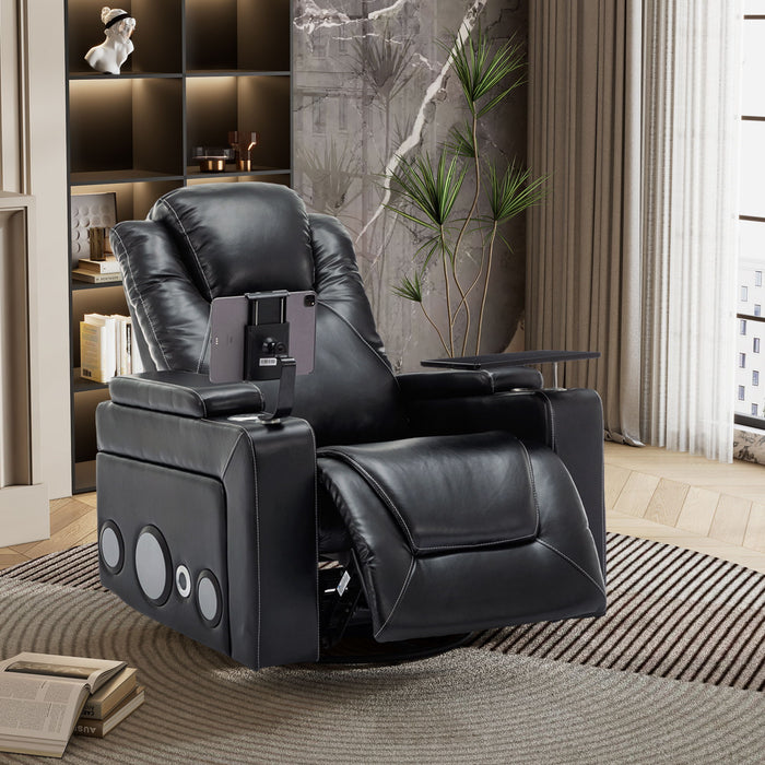 270° Swivel Power Recliner Individual Seat Home Theater Recliner With Surround Sound, Cup Holder, Removable Tray Table, Hidden Arm Storage For Living Room